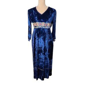 April Cornell Victorian Crushed Velvet Cottagecore Embroidered Midi Dress XS